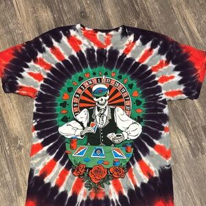 Tie-Dye Skull Dealer Graphic T-Shirt - Red, Black, White